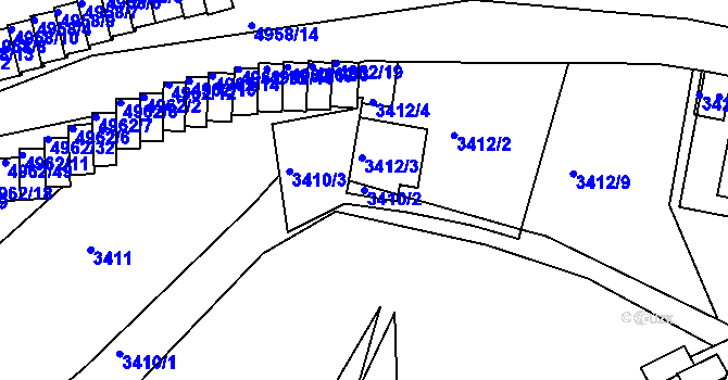 Parcela st. 3410/2 v KÚ Znojmo-město, Katastrální mapa