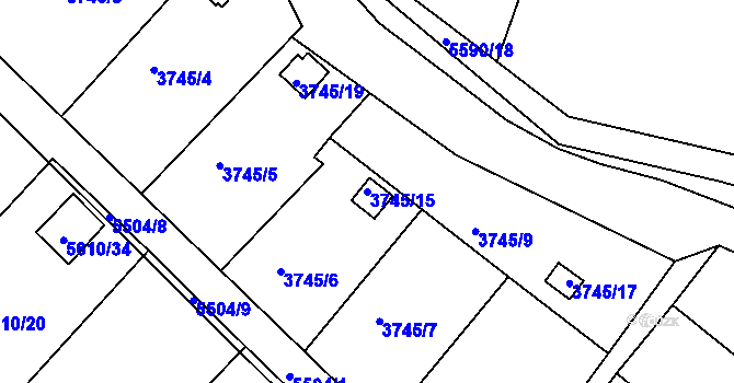 Parcela st. 3745/15 v KÚ Znojmo-město, Katastrální mapa