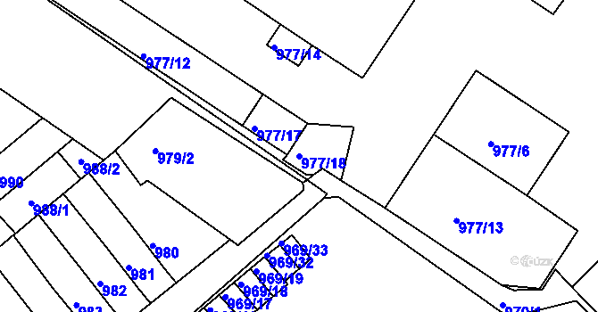 Parcela st. 977/18 v KÚ Znojmo-město, Katastrální mapa