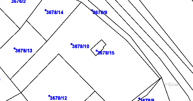 Parcela st. 3678/15 v KÚ Znojmo-město, Katastrální mapa