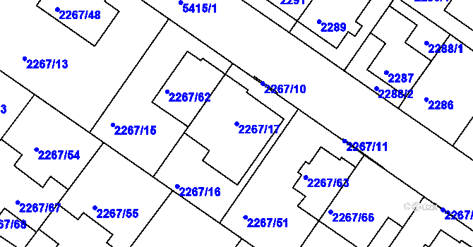 Parcela st. 2267/17 v KÚ Znojmo-město, Katastrální mapa