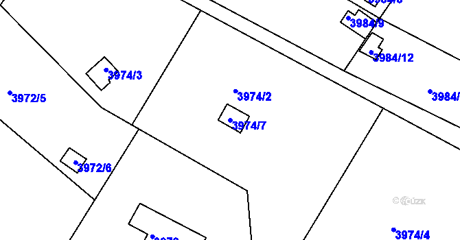 Parcela st. 3974/7 v KÚ Znojmo-město, Katastrální mapa
