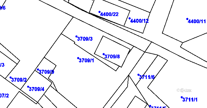Parcela st. 3709/8 v KÚ Znojmo-město, Katastrální mapa