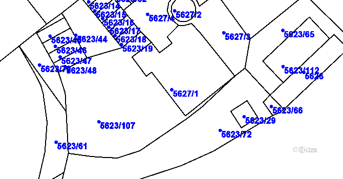 Parcela st. 5627/1 v KÚ Znojmo-město, Katastrální mapa
