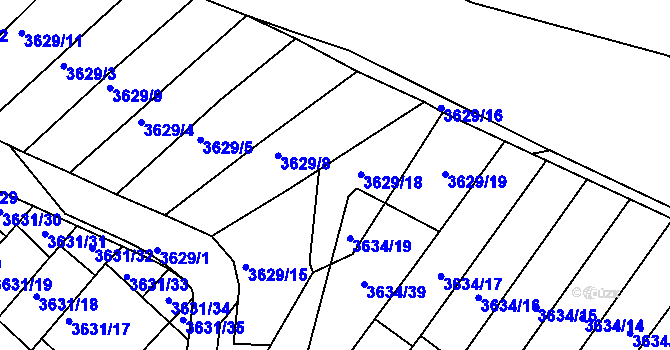 Parcela st. 3629/16 v KÚ Znojmo-město, Katastrální mapa