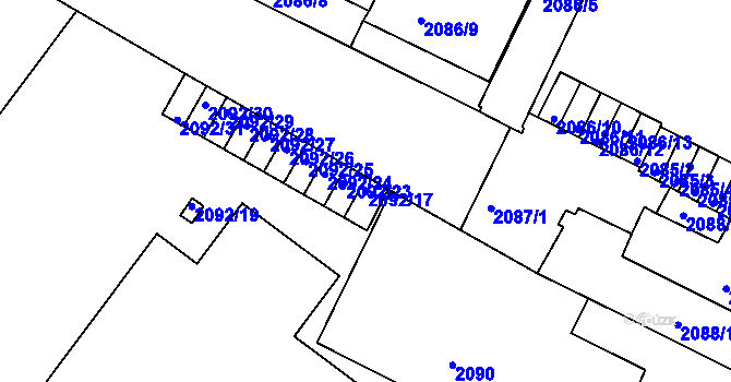 Parcela st. 2092/17 v KÚ Znojmo-město, Katastrální mapa