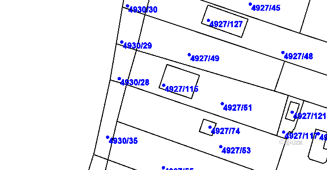 Parcela st. 4927/115 v KÚ Znojmo-město, Katastrální mapa