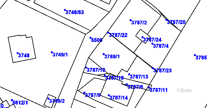 Parcela st. 3788/1 v KÚ Znojmo-město, Katastrální mapa