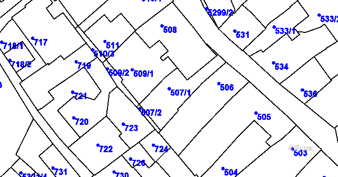 Parcela st. 507/1 v KÚ Znojmo-město, Katastrální mapa
