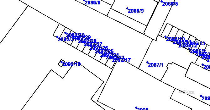 Parcela st. 2092/23 v KÚ Znojmo-město, Katastrální mapa