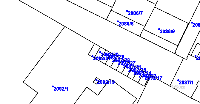 Parcela st. 2092/30 v KÚ Znojmo-město, Katastrální mapa