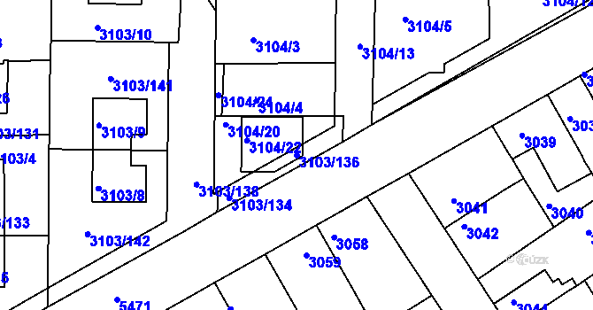 Parcela st. 3103/136 v KÚ Znojmo-město, Katastrální mapa