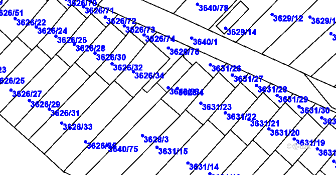 Parcela st. 3640/96 v KÚ Znojmo-město, Katastrální mapa