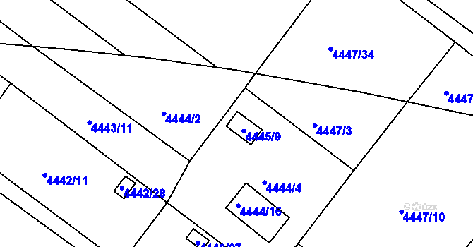 Parcela st. 4445/9 v KÚ Znojmo-město, Katastrální mapa