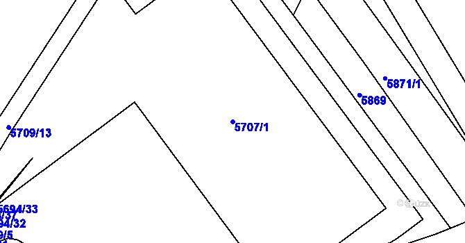 Parcela st. 5707/1 v KÚ Znojmo-město, Katastrální mapa