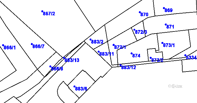 Parcela st. 883/11 v KÚ Znojmo-město, Katastrální mapa