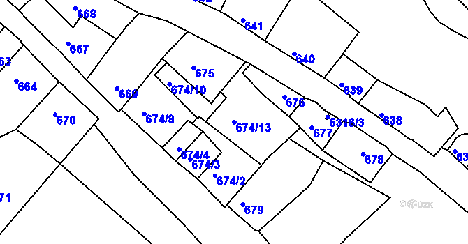 Parcela st. 674/13 v KÚ Znojmo-město, Katastrální mapa