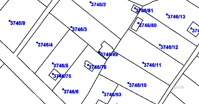 Parcela st. 3746/89 v KÚ Znojmo-město, Katastrální mapa