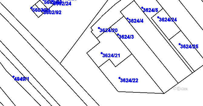 Parcela st. 3624/21 v KÚ Znojmo-město, Katastrální mapa