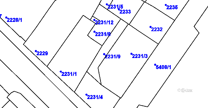 Parcela st. 2231/9 v KÚ Znojmo-město, Katastrální mapa