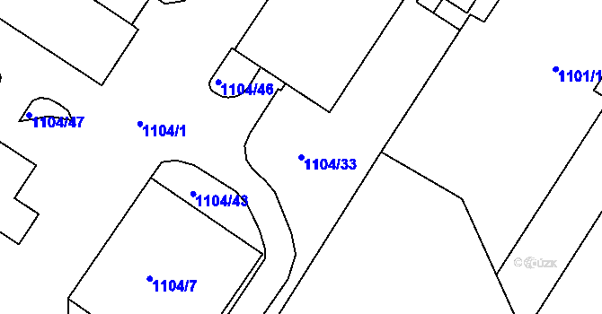 Parcela st. 1104/33 v KÚ Znojmo-město, Katastrální mapa