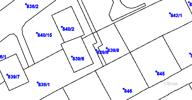 Parcela st. 839/9 v KÚ Znojmo-město, Katastrální mapa