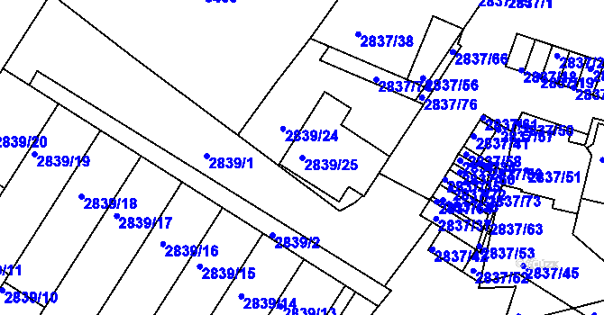 Parcela st. 2839/25 v KÚ Znojmo-město, Katastrální mapa