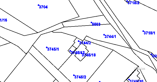Parcela st. 3744/2 v KÚ Znojmo-město, Katastrální mapa