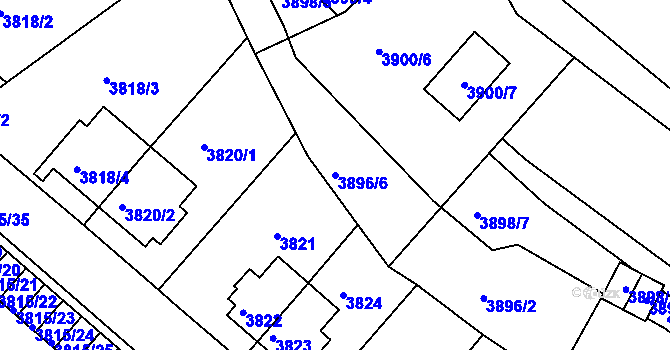 Parcela st. 3896/6 v KÚ Znojmo-město, Katastrální mapa