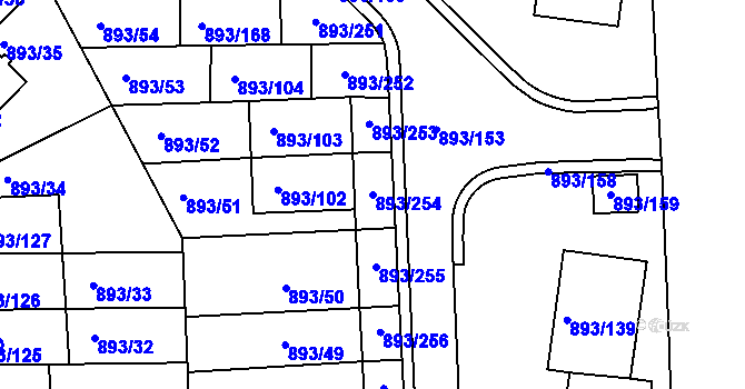 Parcela st. 893/254 v KÚ Znojmo-město, Katastrální mapa