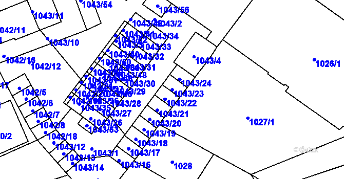Parcela st. 1043/23 v KÚ Znojmo-město, Katastrální mapa