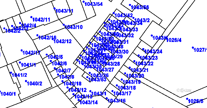 Parcela st. 1043/29 v KÚ Znojmo-město, Katastrální mapa