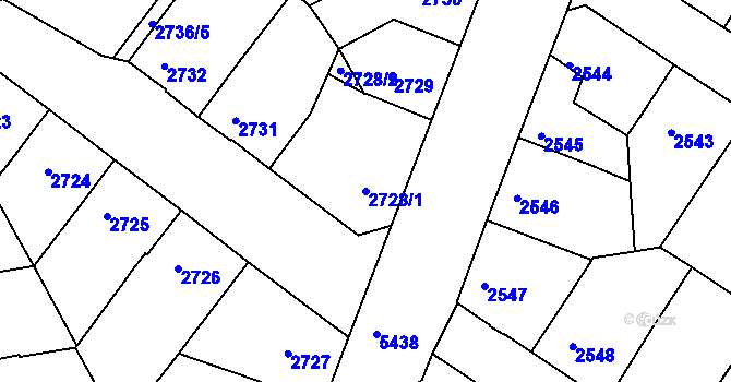 Parcela st. 2728/1 v KÚ Znojmo-město, Katastrální mapa