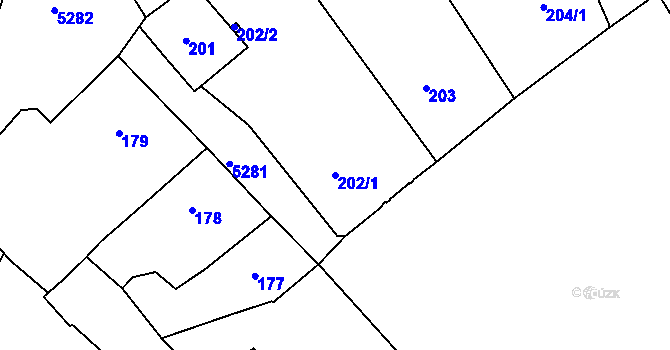 Parcela st. 202/1 v KÚ Znojmo-město, Katastrální mapa