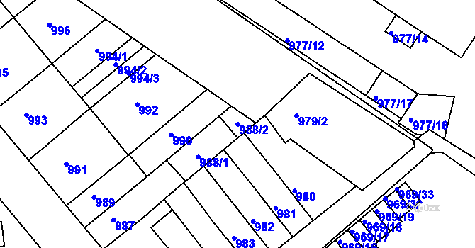 Parcela st. 988/2 v KÚ Znojmo-město, Katastrální mapa