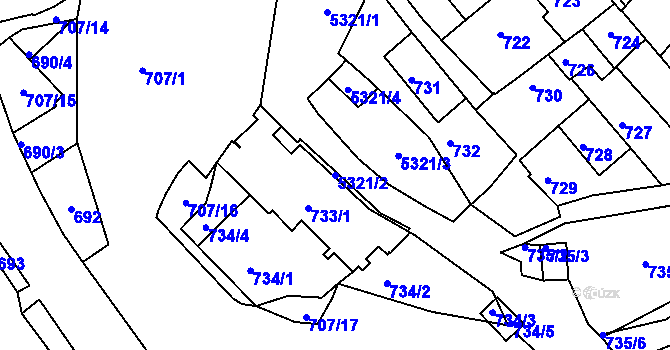 Parcela st. 5321/2 v KÚ Znojmo-město, Katastrální mapa