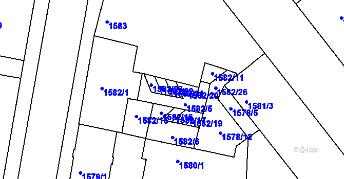 Parcela st. 1582/21 v KÚ Znojmo-město, Katastrální mapa
