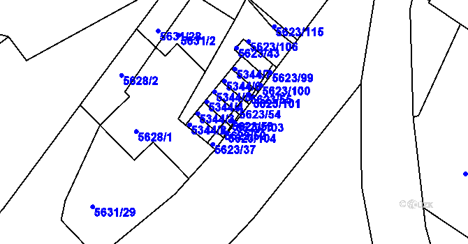 Parcela st. 5623/103 v KÚ Znojmo-město, Katastrální mapa