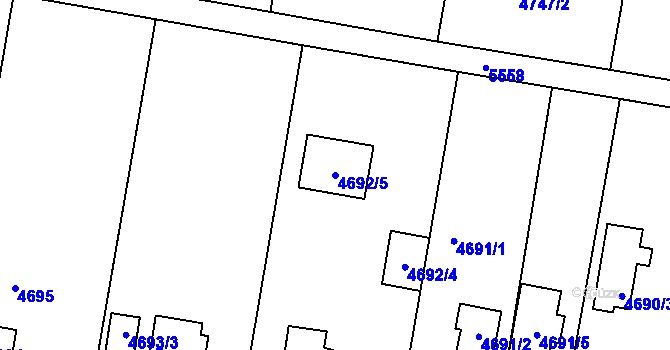 Parcela st. 4692/5 v KÚ Znojmo-město, Katastrální mapa