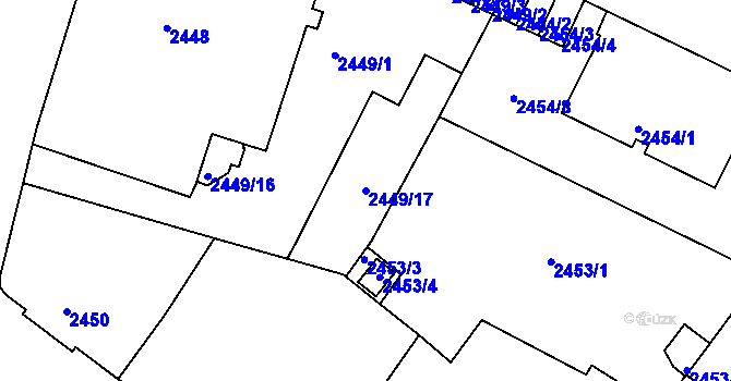 Parcela st. 2449/17 v KÚ Znojmo-město, Katastrální mapa