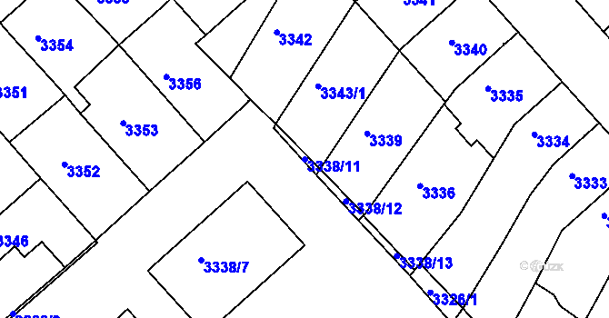Parcela st. 3338/11 v KÚ Znojmo-město, Katastrální mapa