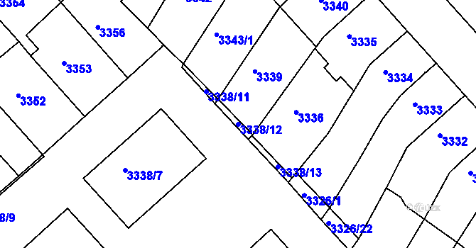 Parcela st. 3338/12 v KÚ Znojmo-město, Katastrální mapa
