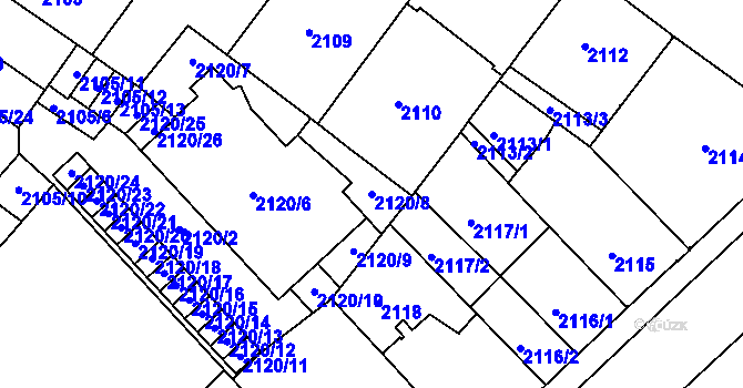 Parcela st. 2120/8 v KÚ Znojmo-město, Katastrální mapa