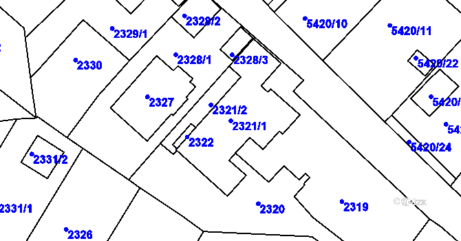 Parcela st. 2321/1 v KÚ Znojmo-město, Katastrální mapa