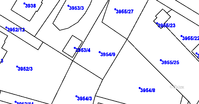 Parcela st. 3954/9 v KÚ Znojmo-město, Katastrální mapa