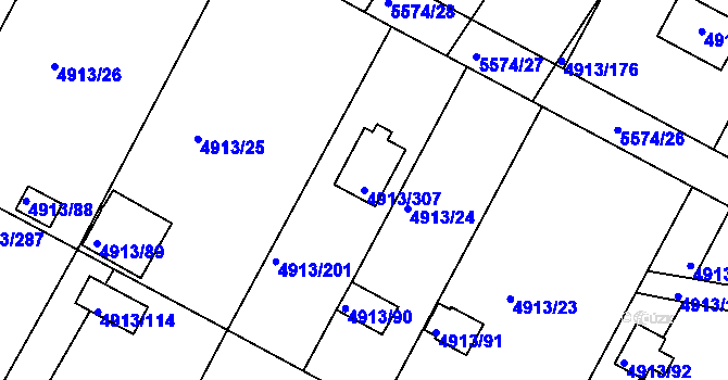 Parcela st. 4913/307 v KÚ Znojmo-město, Katastrální mapa