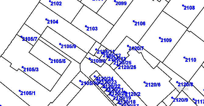 Parcela st. 2105/12 v KÚ Znojmo-město, Katastrální mapa