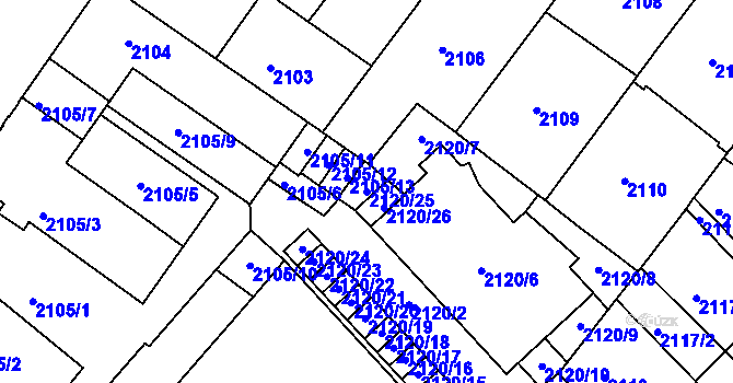 Parcela st. 2120/25 v KÚ Znojmo-město, Katastrální mapa