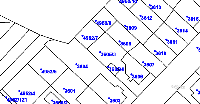 Parcela st. 3605/3 v KÚ Znojmo-město, Katastrální mapa