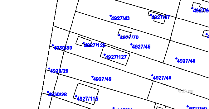 Parcela st. 4927/127 v KÚ Znojmo-město, Katastrální mapa